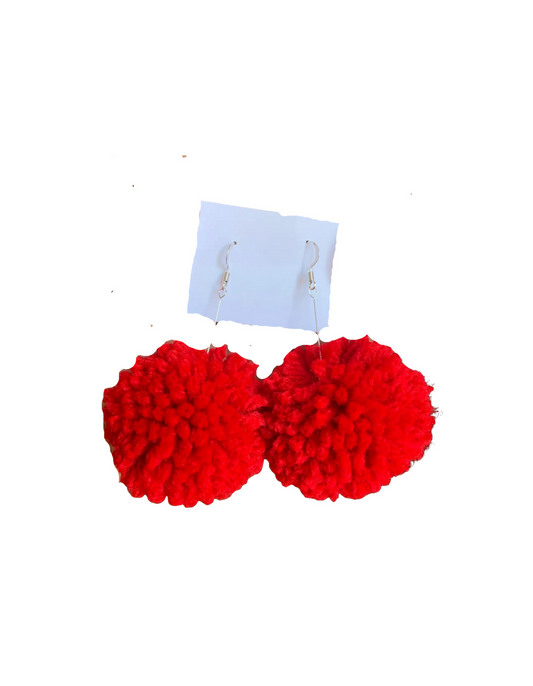 Red PomPom Earrings